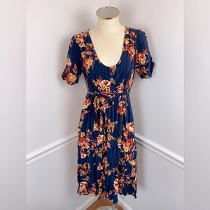 ISABEL MATERNITY By INGRID & ISABEL Navy Floral Dress Waist Tie | Size Small